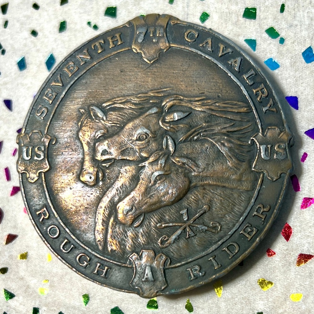 Vintage Seventh Cavalry Rough Rider Commemorative Belt Buckle 2.5" Round
